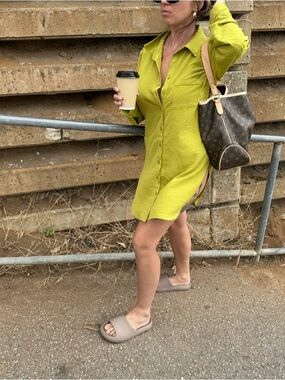 Lime Green Button-Down Shirt Dress